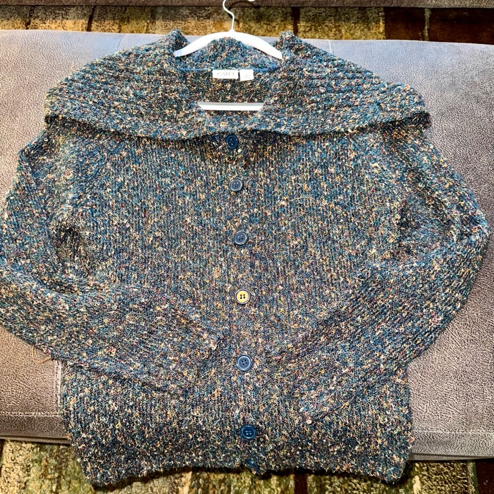Medium Cato Multicolor Dark blue and Golden Yellow Button-Up Cardigan Sweater